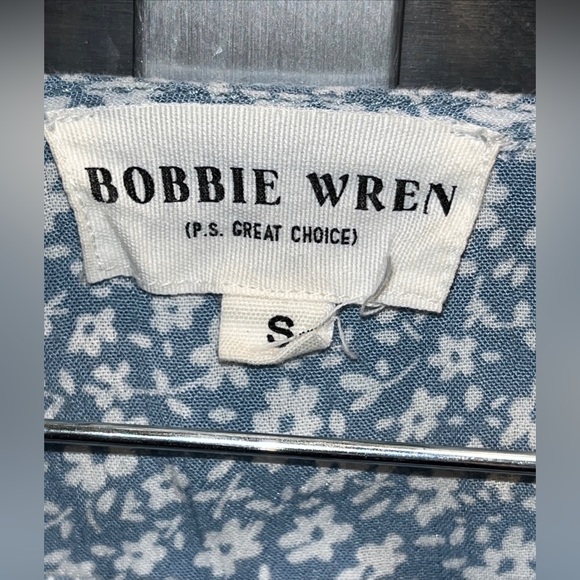 Bobbie Wren BLUE Floral TOP/PANTS SET rayon Vneck cropped minimal prairie set S - Picture 7 of 16